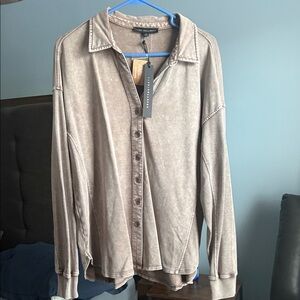 Jane and Delancey Washed Tan Button-Up Blouse